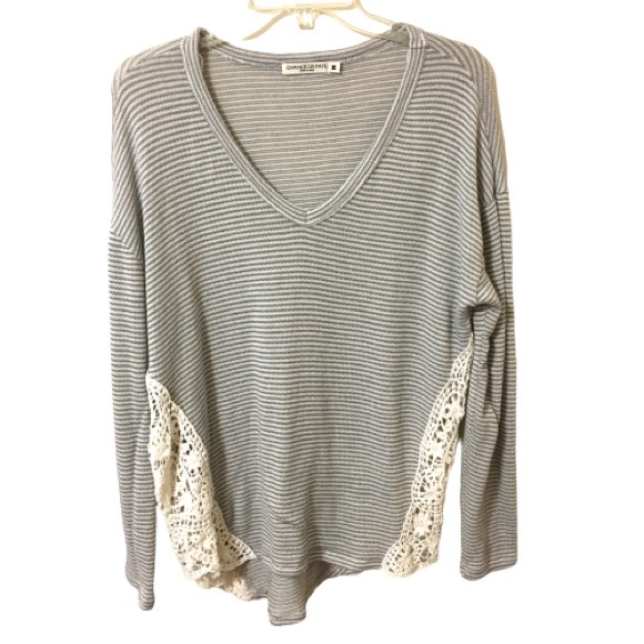 Chance or Fate Striped Top Light Grey/White M - Picture 1 of 9